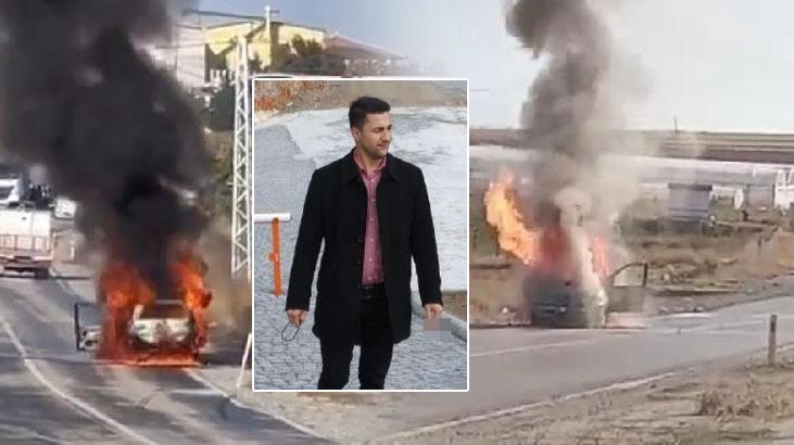 Korku dolu anlar! Çakmağı çaktı, sürücü alev alan araç içerisinde kaldı