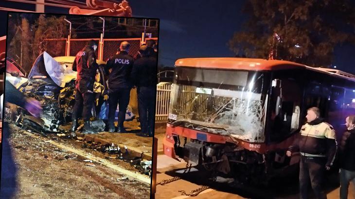 Bursa’da otobüs ile çarpışan otomobil tanınmaz hale geldi: 1 ölü, 2 yaralı