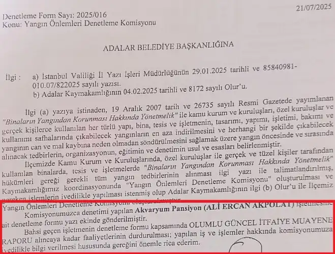 Adalar Belediye Başkanı Ali Ercan Akpolat'ın Pansiyonuna "Faaliyetleri Durdurun" Talimatı: Akpolat kendi Pansiyonunu kapatacak mı?