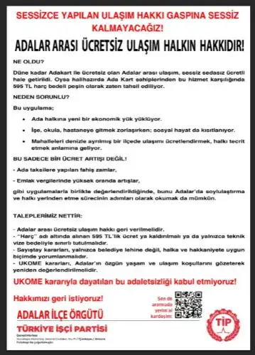 Adalar'da Ücretsiz Ulaşım Sona Erdi: Türkiye İşçi Partisi'nden "Hak Gaspı" Tepkisi
