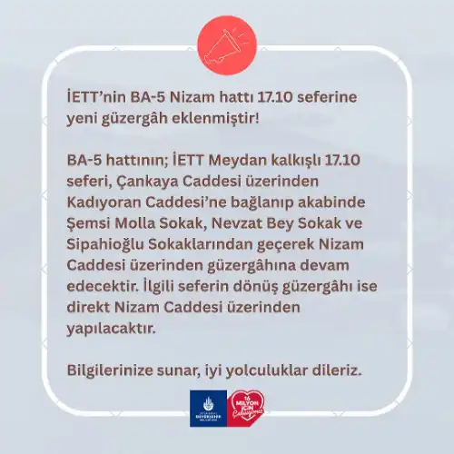 BA-5 Nizam Hattı Güzergah Güncellemesi