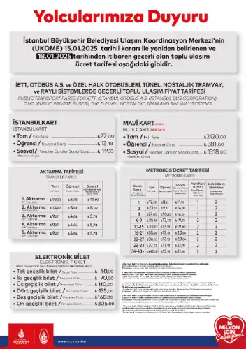 İstanbul’da Ulaşıma Zam: İşte 18 Ocak’tan İtibaren Geçerli Olacak Yeni Fiyatlar