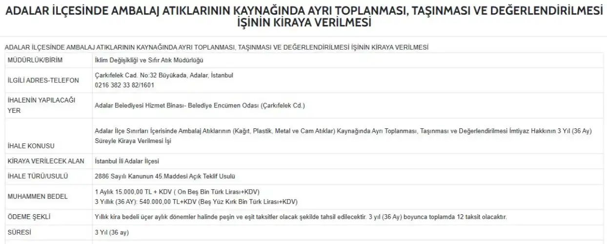 Adalar’ın Geri Dönüşümü 3 Yıllığına İhaleye Çıkıyor