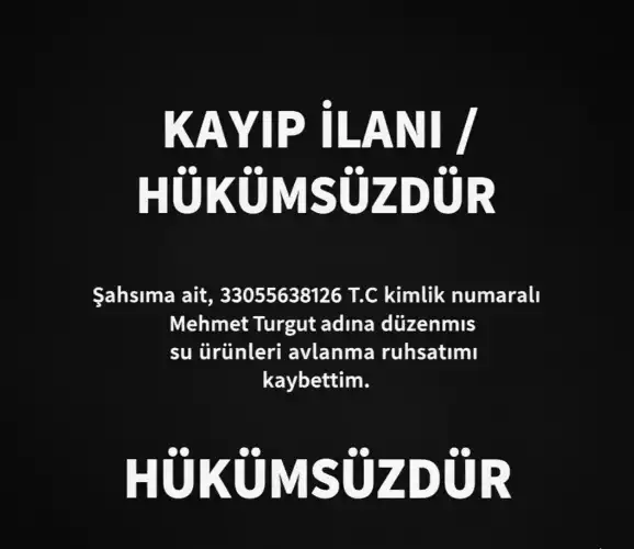 KAYIP İLANI / HÜKÜMSÜZDÜR