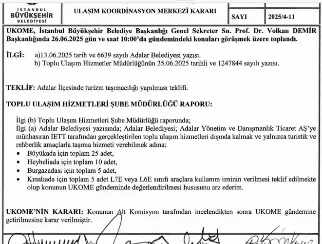 Adalar’da yeni araç tartışması: UKOME gündemine taşındı, ada sakinleri tepkili