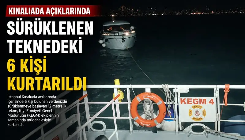 Kınalıada Açıklarında Sürüklenen 6 Kişilik Tekne Kurtarıldı