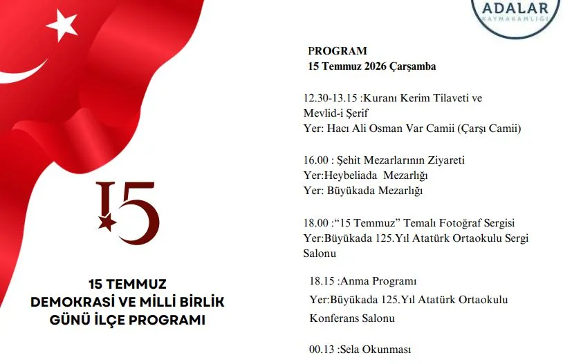 Adalar’da 15 Temmuz Demokrasi Ve Milli Birlik Günü Anma Programı
