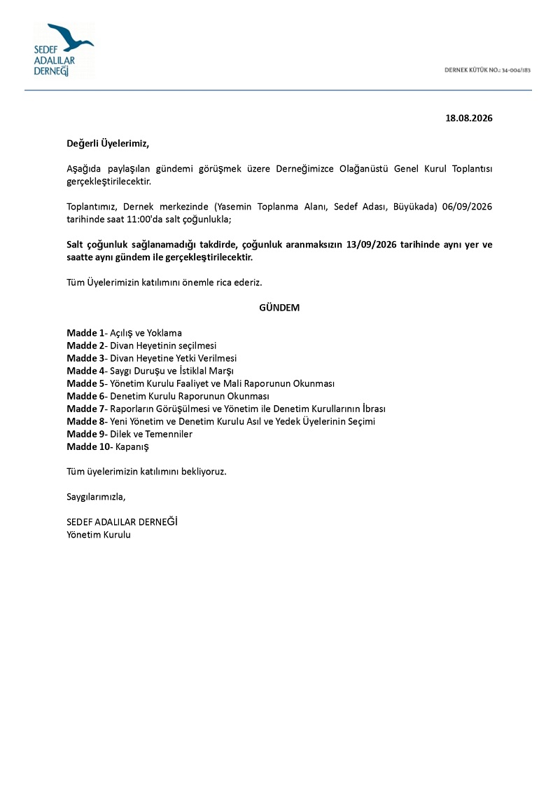 Olağanüstü Genel Kurulu Duyurusu