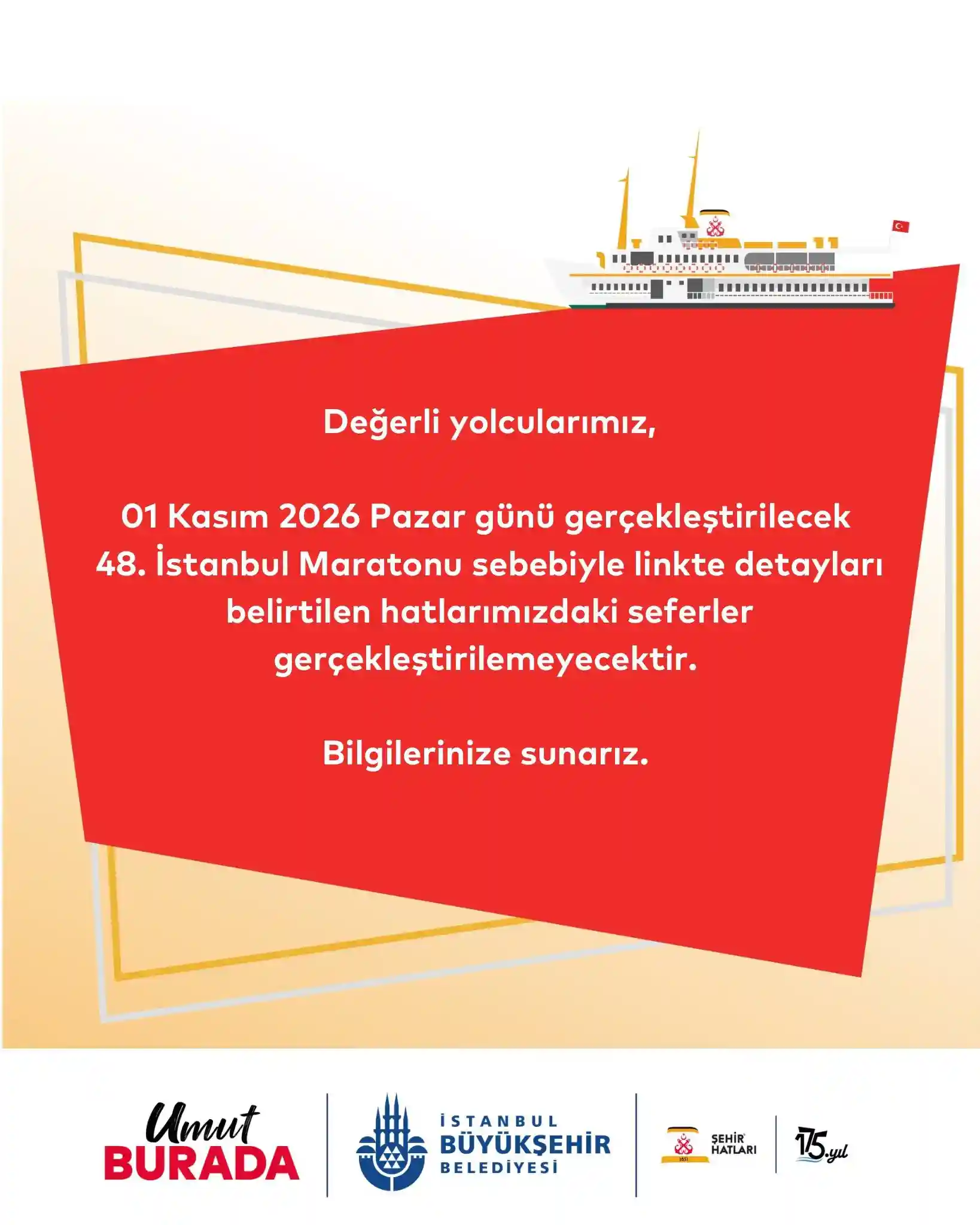 Adalar Yolcularına Önemli Uyarı: 48. İstanbul Maratonu Sebebiyle Vapur Seferlerinde İptaller Var
